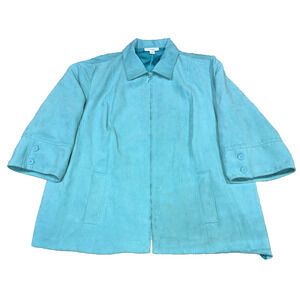 Dressbarn Woman Aqua Faux Suede Zip Jacket Plus Size 20W